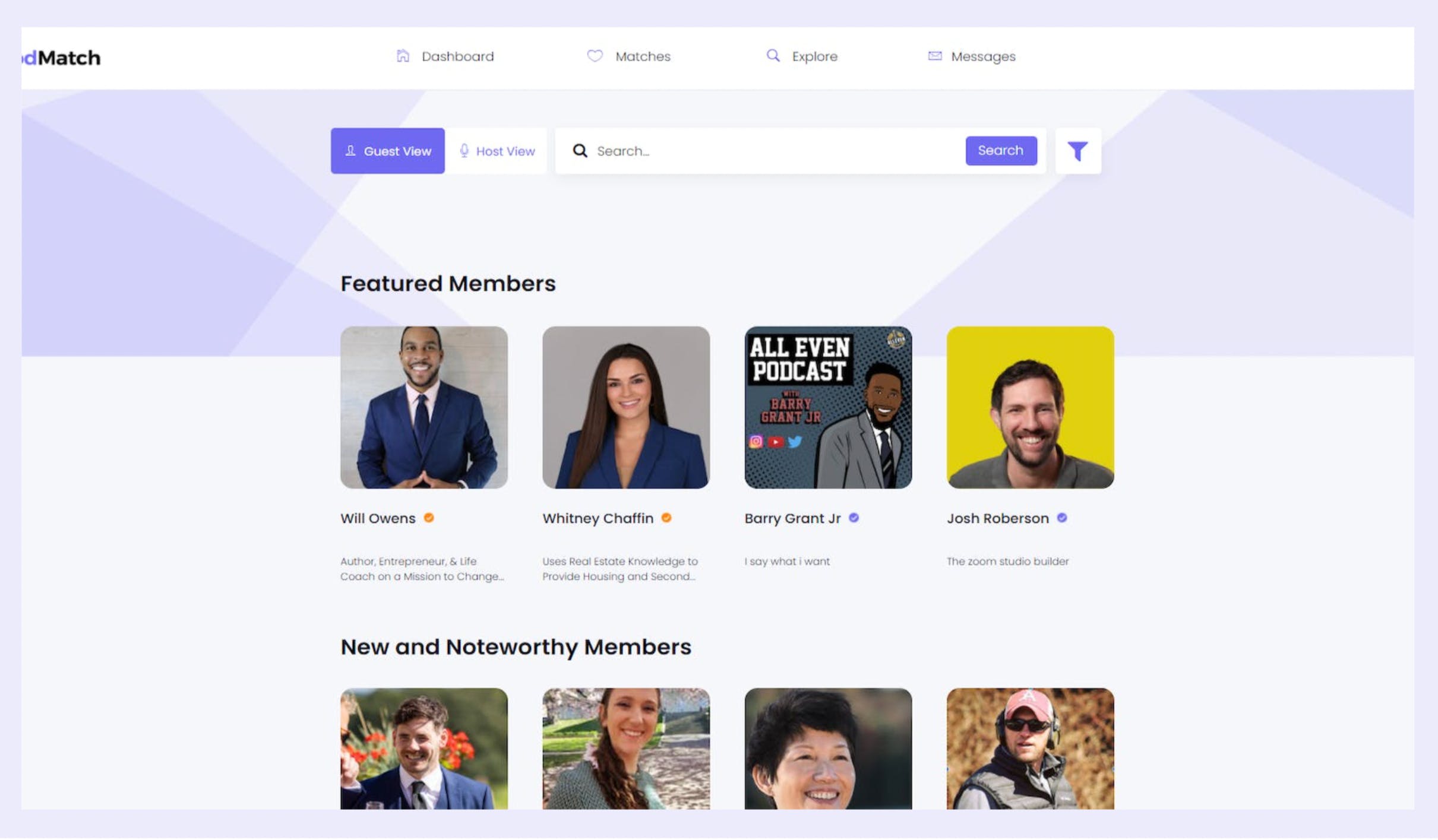 PodMatch directory page with pictures of other podcasters