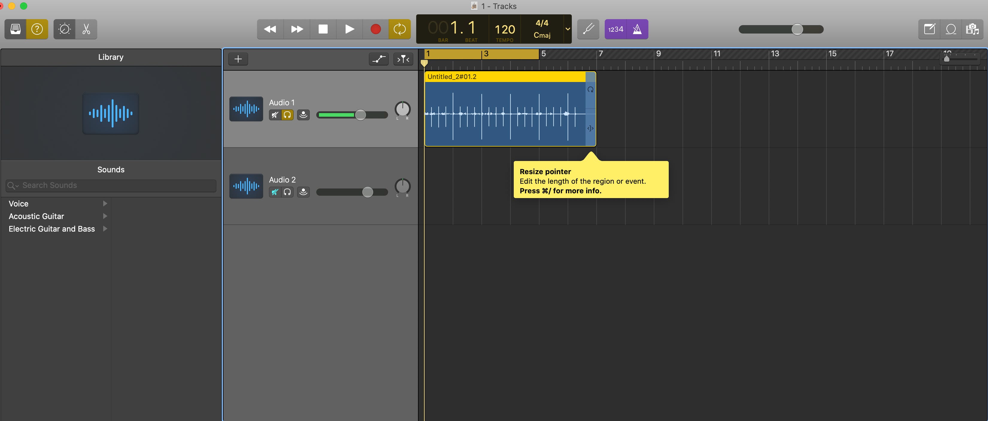 Loop Pointer tool in GarageBand