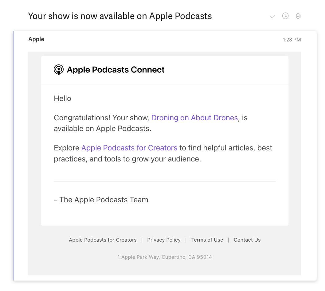 Apple Podcasts Approval Email