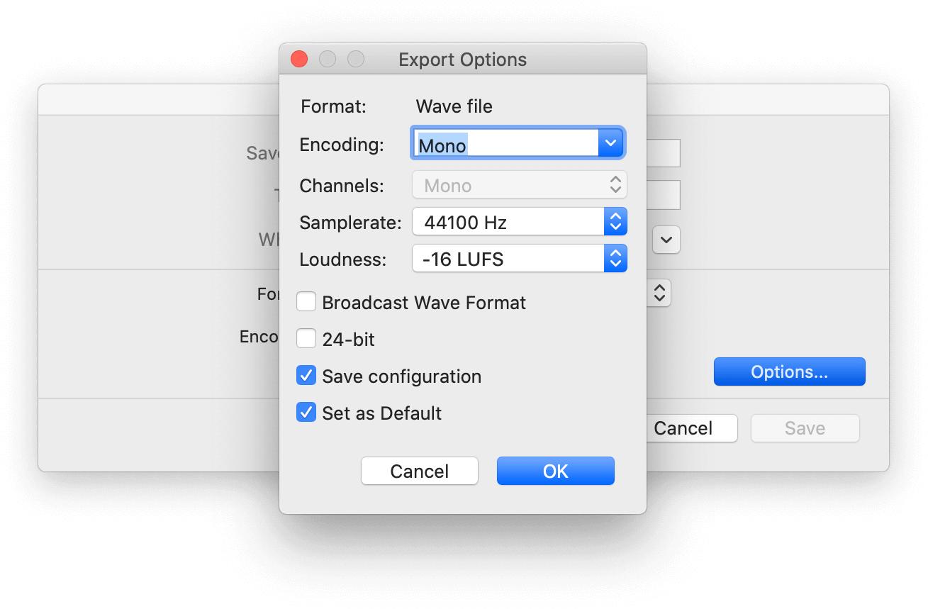 Export settings in Hindenburg